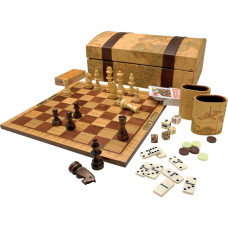 Набор игр "6 в 1" в сундуке ПВХ (шахматы, нарды, домино, шашки, криббедж, покер на костях), GA005*