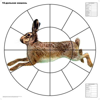 Мишень "16ти дольная ЗАЯЦ" для пристрелки гл.охот.оружия
